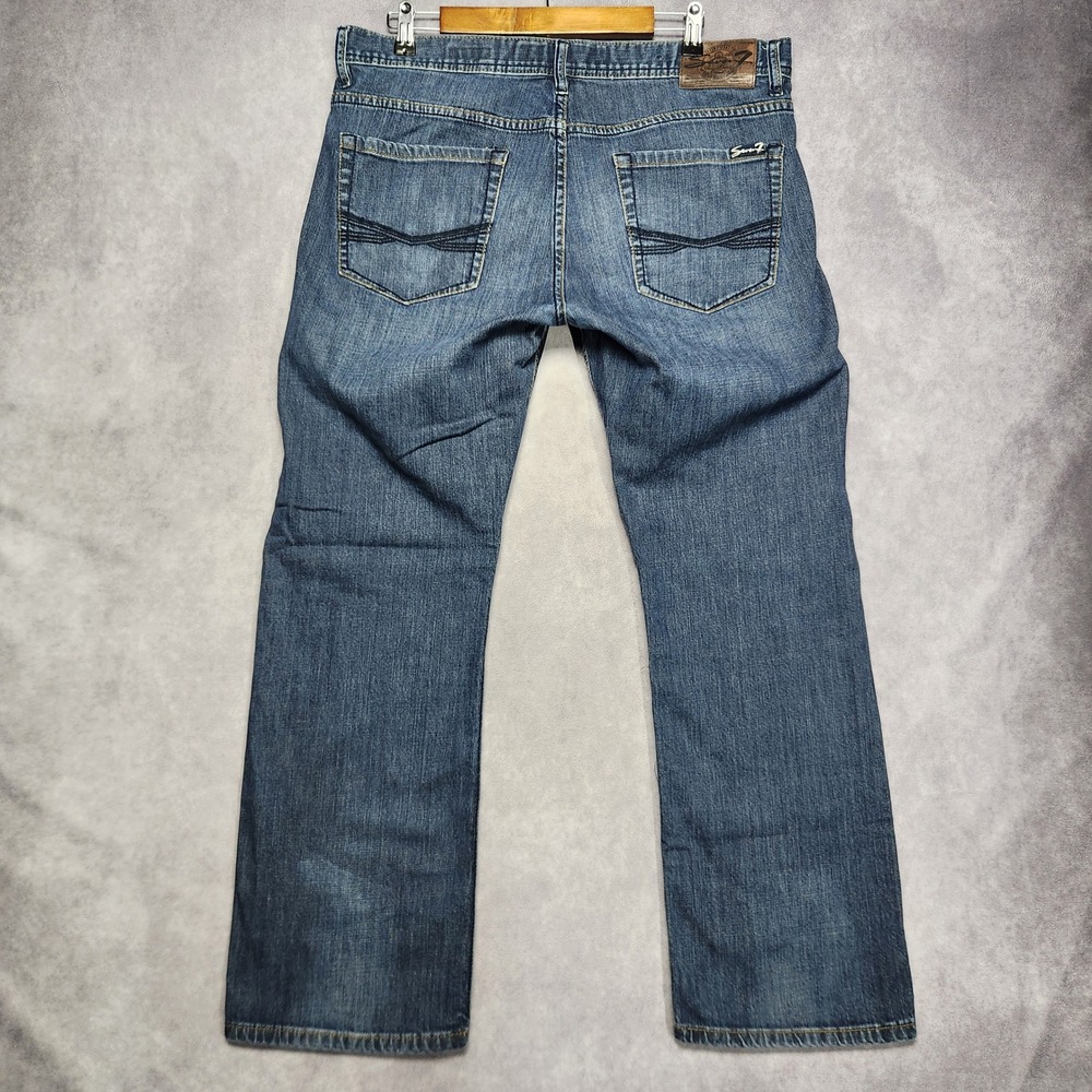 Seven7 Mens Straight Leg Jeans Blue Medium Wash Stretch Denim 36x32